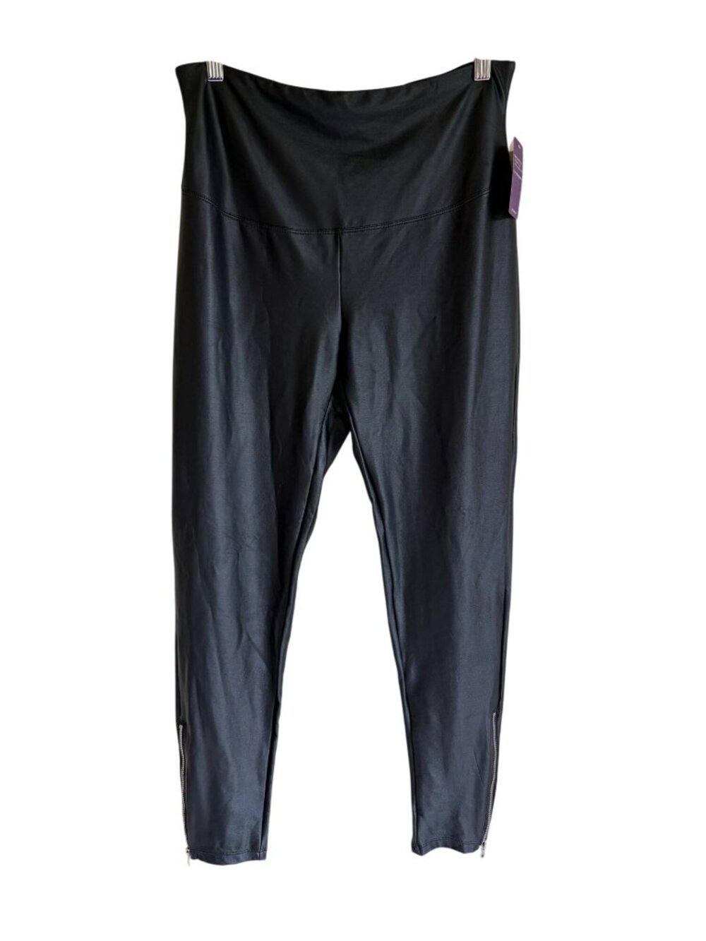 New! Yummie Size XL Black Faux Leather Leggings Smoothing Ankle Zippers Moto